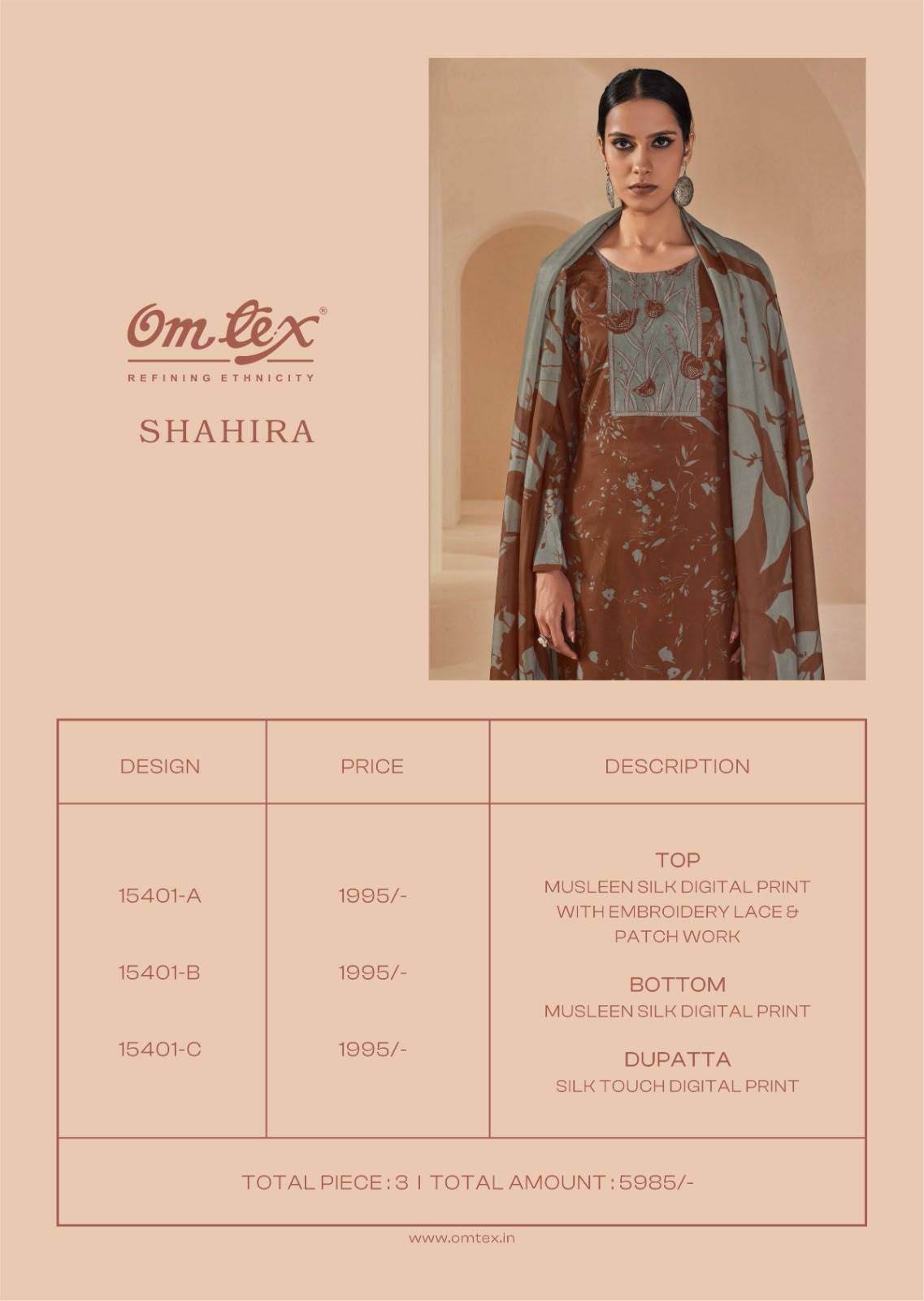 SHAHIRA By Om Tex 15401 Series Beautiful Festive Suits Stylish Colorful Fancy Casual Wear & Ethnic Wear Muslin Silk Dresses At Wholesale Price